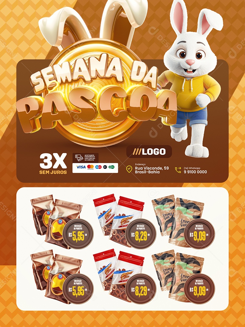 Semana da Páscoa Supermercado Encarte Cereal Achocolatado em Pó Social Media PSD Editável