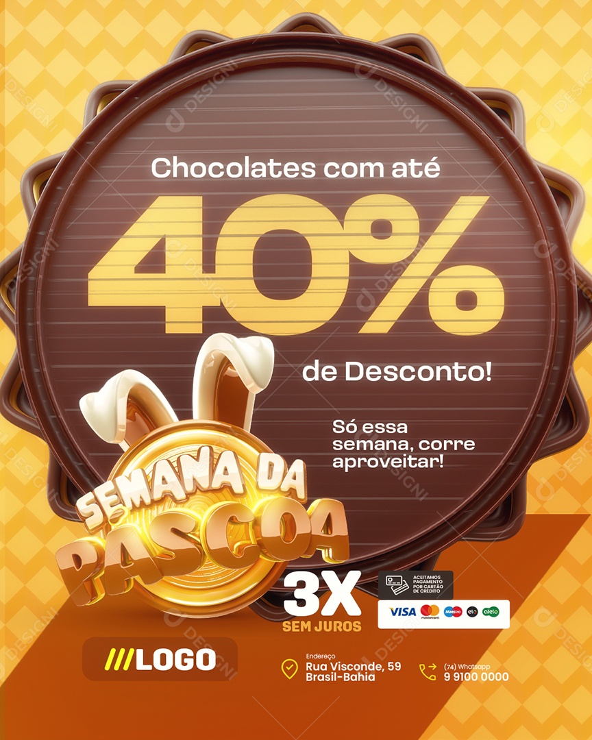 Semana da Páscoa Supermercado Chocolates com Até 40% de Desconto Social Media PSD Editável