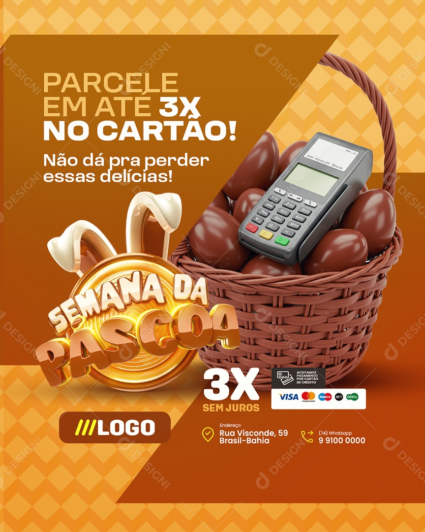 Semana da Páscoa Supermercado Parcele em Até Três Vezes Social Media PSD Editável