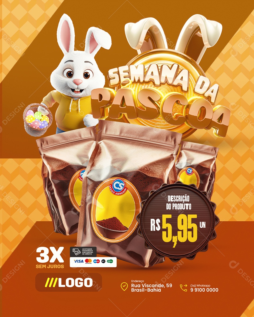 Semana da Páscoa Supermercado Pacote de Chocolate Social Media PSD Editável