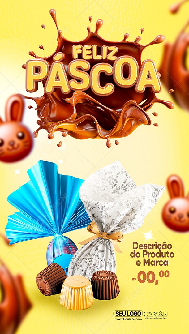 Story Feliz Páscoa Promoções Social Media PSD Editável