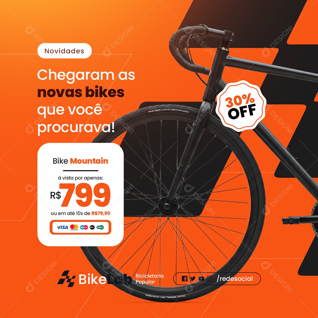 Bicicletaria Novidades Chegaram as Novas Bikes Social Media PSD Editável