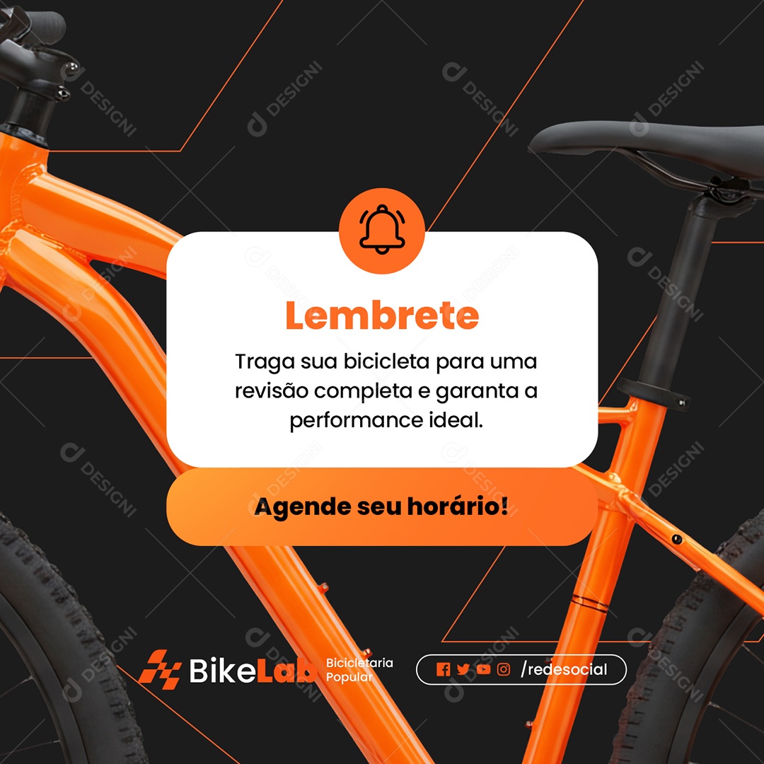 Bicicletaria Lembrete Agende seu Horário Social Media PSD Editável