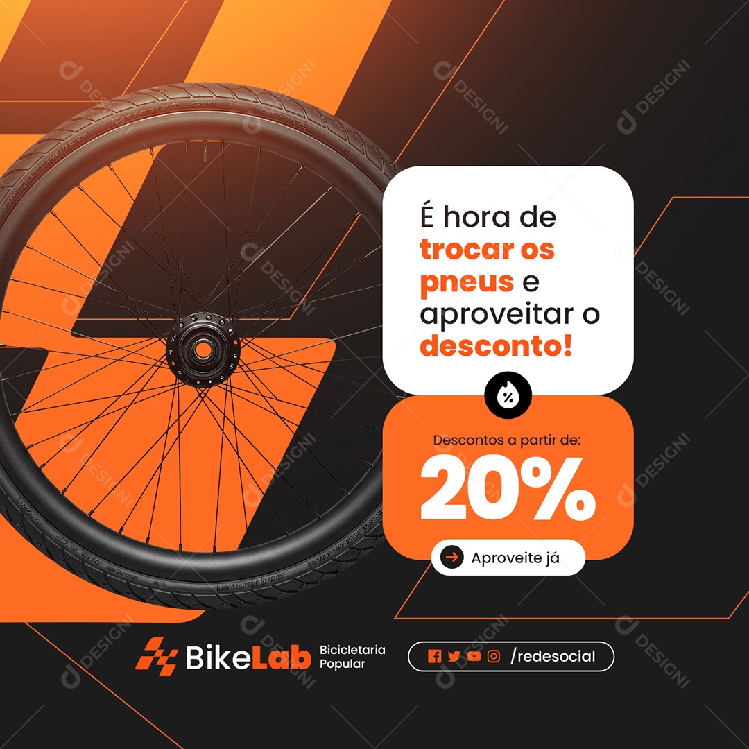 Bicicletaria é Hora de Trocar os Pneus Social Media PSD Editável