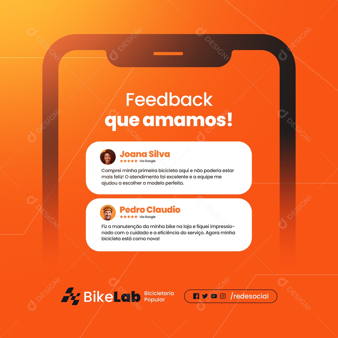 Bicicletaria Feedback Que Amamos Social Media PSD Editável