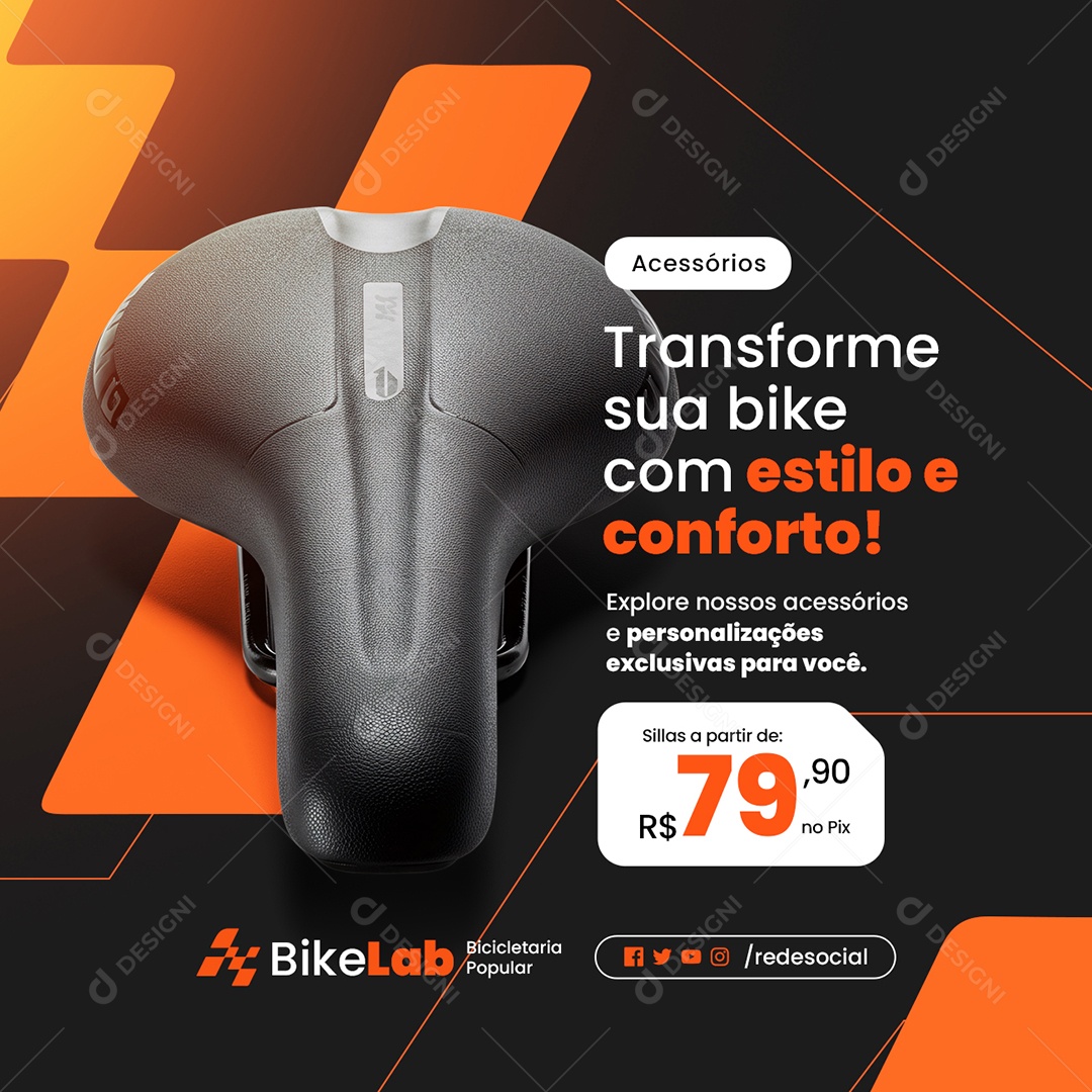 Bicicletaria Acessórios Transforme sua Bike com Estilo e Conforto Social Media PSD Editável