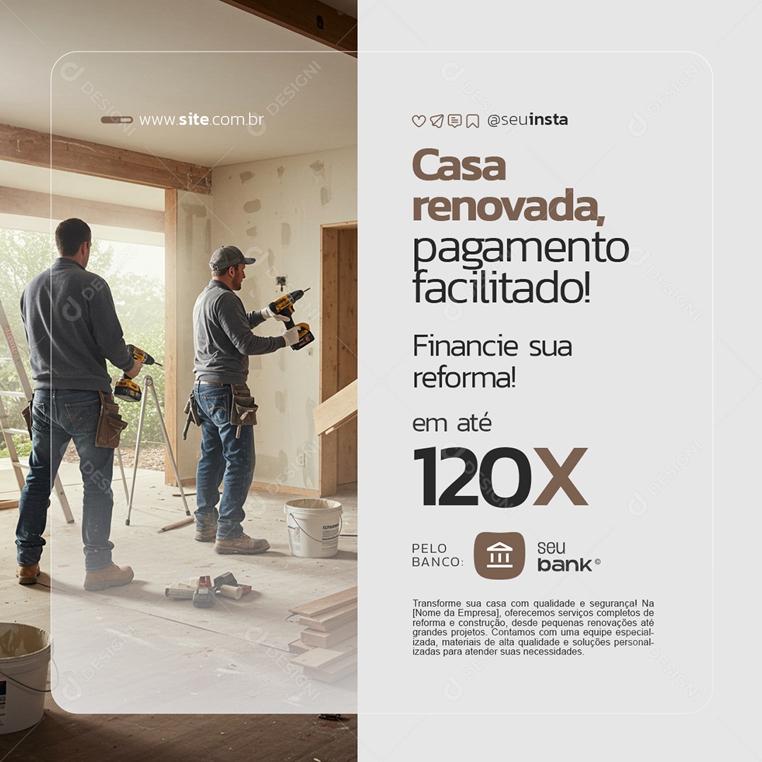 Rerfoma Casa Renovada Pagamento Facilitado Social Media PSD Editável