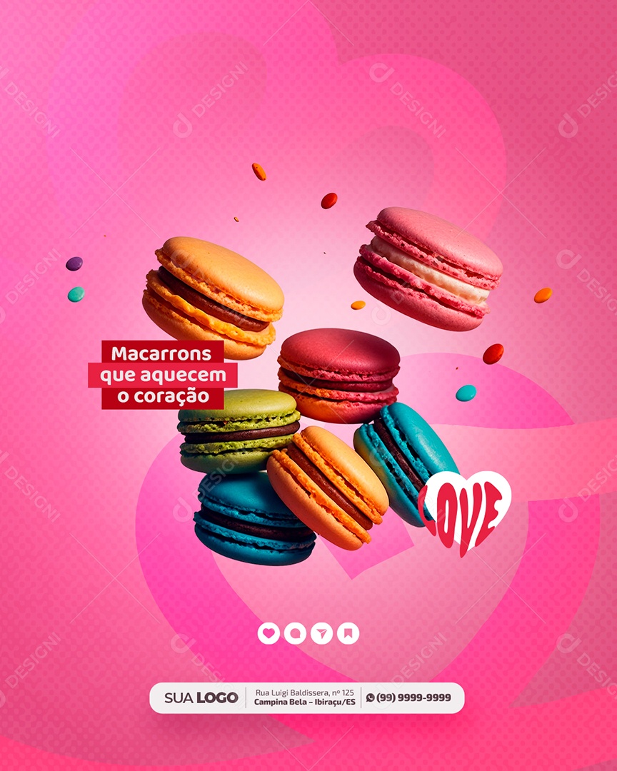 Doceria Macarrons Que Aquecem o Coração Social Media PSD Editável