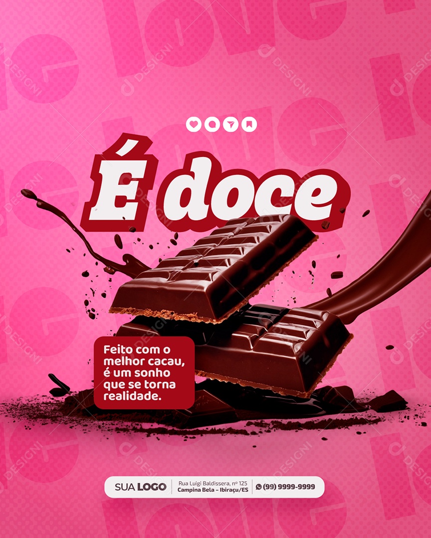 Doceria Doce Feito Com o Melhor Cacau Social Media PSD Editável