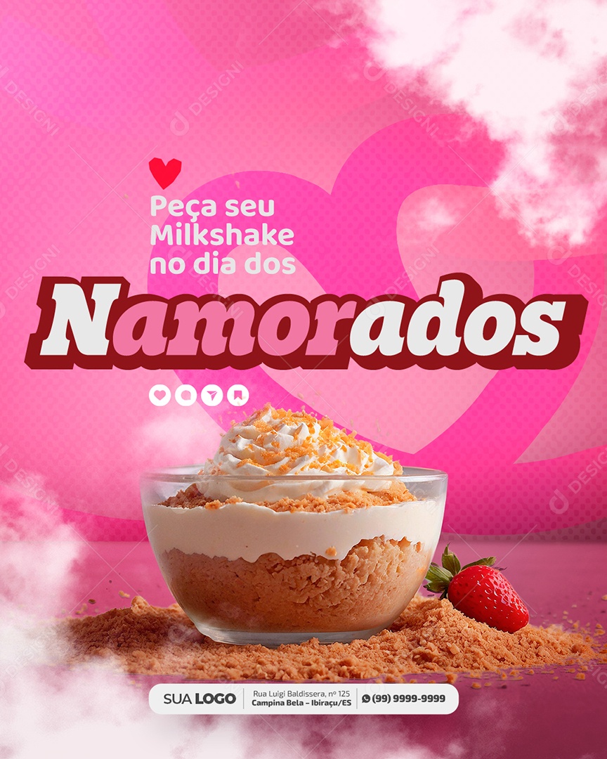 Sorveteria Peça Seu Milkshak no Dia Dos Namorados Social Media PSD Editável