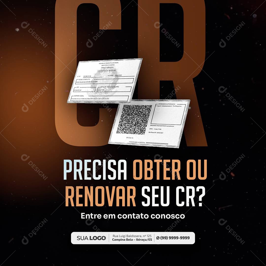 Loja de Armas Precisa Obter ou Renovar Seu CR? Social Media PSD Editável