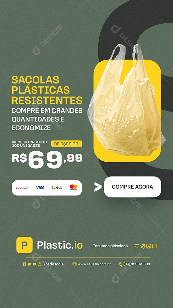 Story Embalagens Sacolas Plásticas Resistentes Social Media PSD Editável