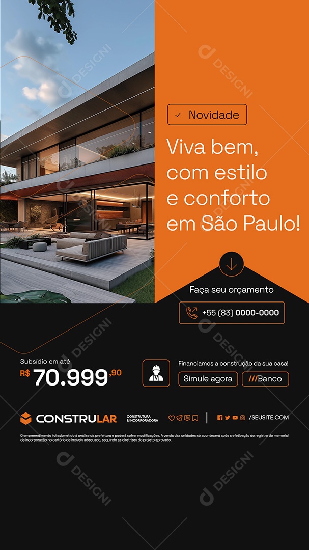 Story Construtora Viva Bem com Estilo Faça seu Orçamento Social Media PSD Editável