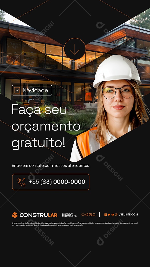 Story Construtora Faça seu Orçamento Gratuito Social Media PSD Editável