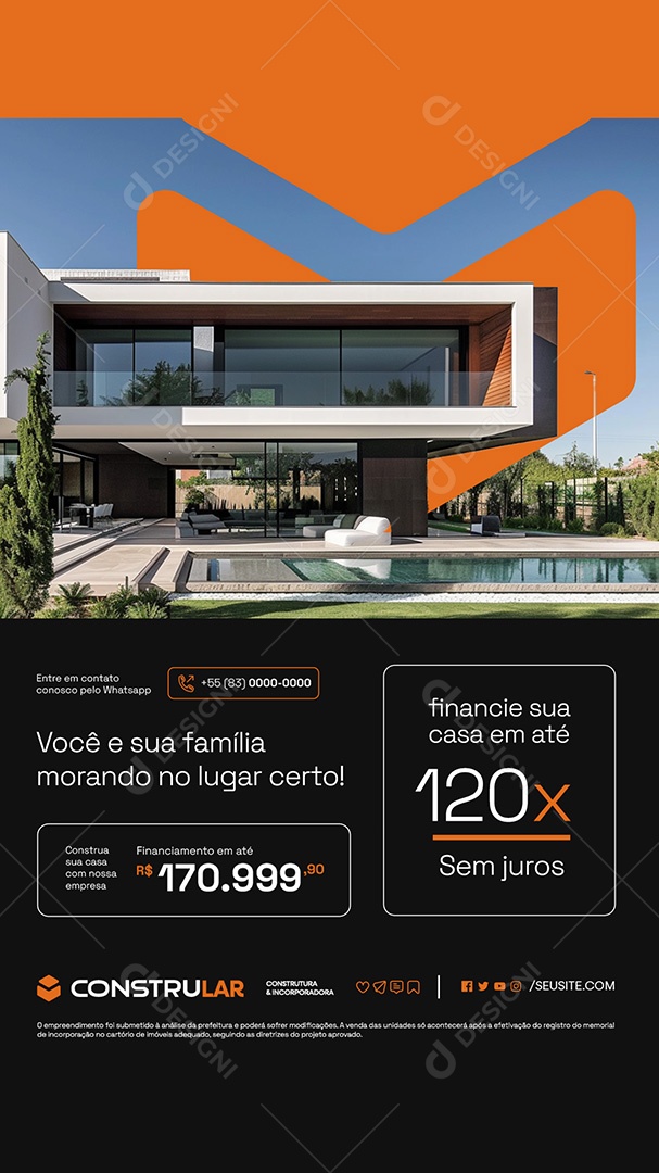 Story Construtora Financie sua Casa em Até 120x Sem Juros Social Media PSD Editável