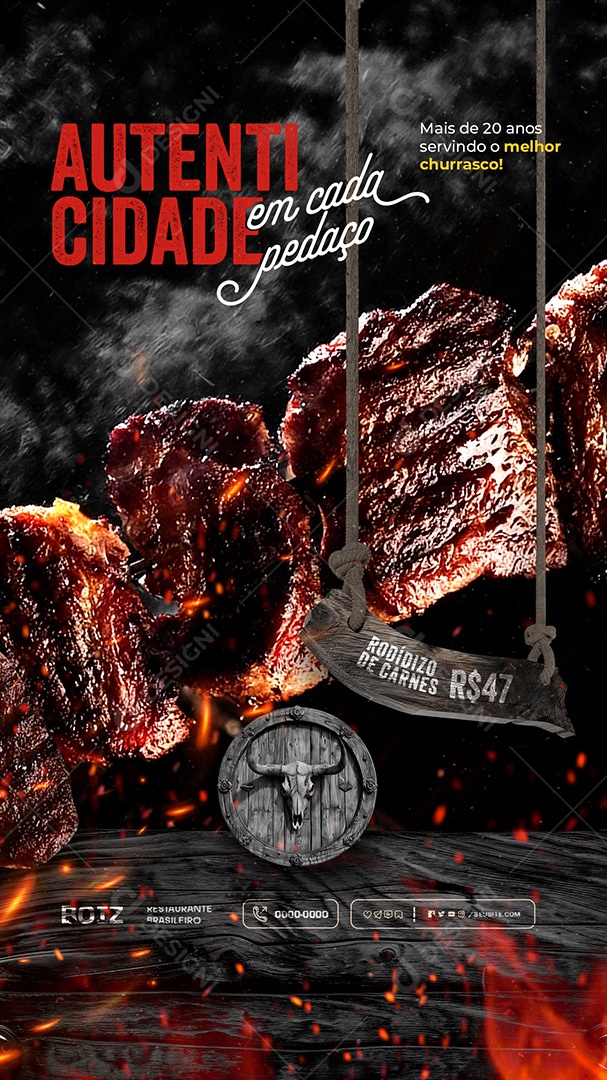 Story Churrascaria Autenticidade em Cada Pedaço Social Media PSD Editável