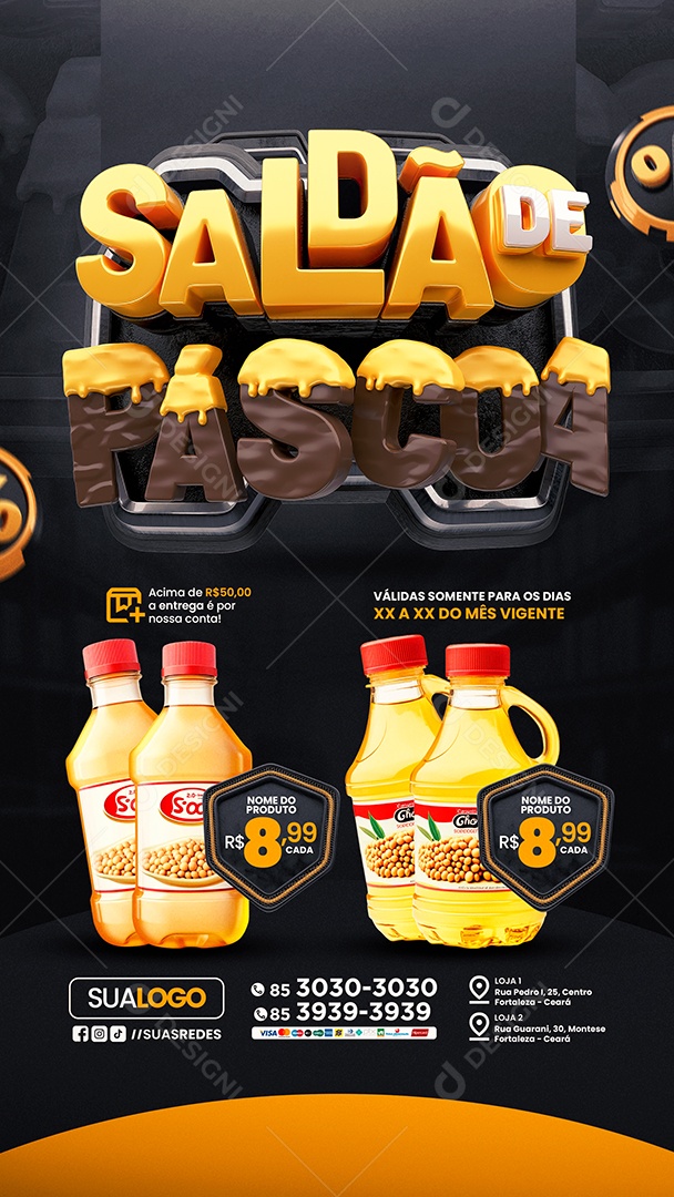 Story Tabloide Supermercado Saldão de Páscoa Produtos Social Media PSD Editável