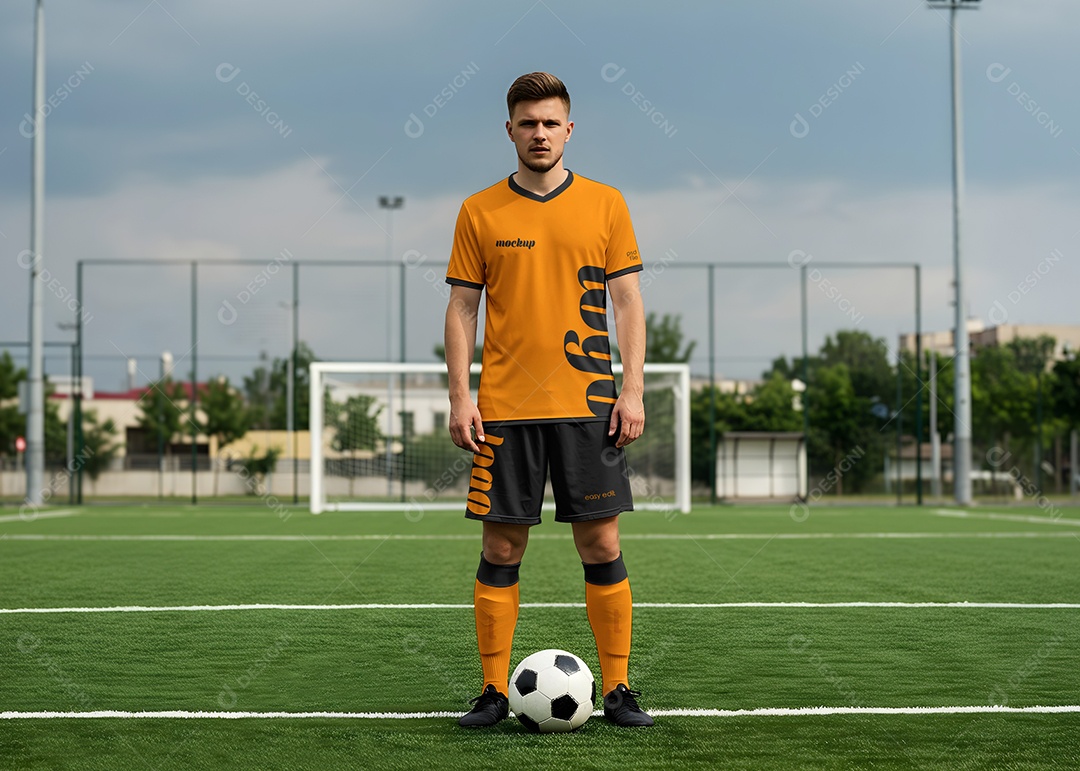 Mockup e Uniforme de Futebol PSD Editável