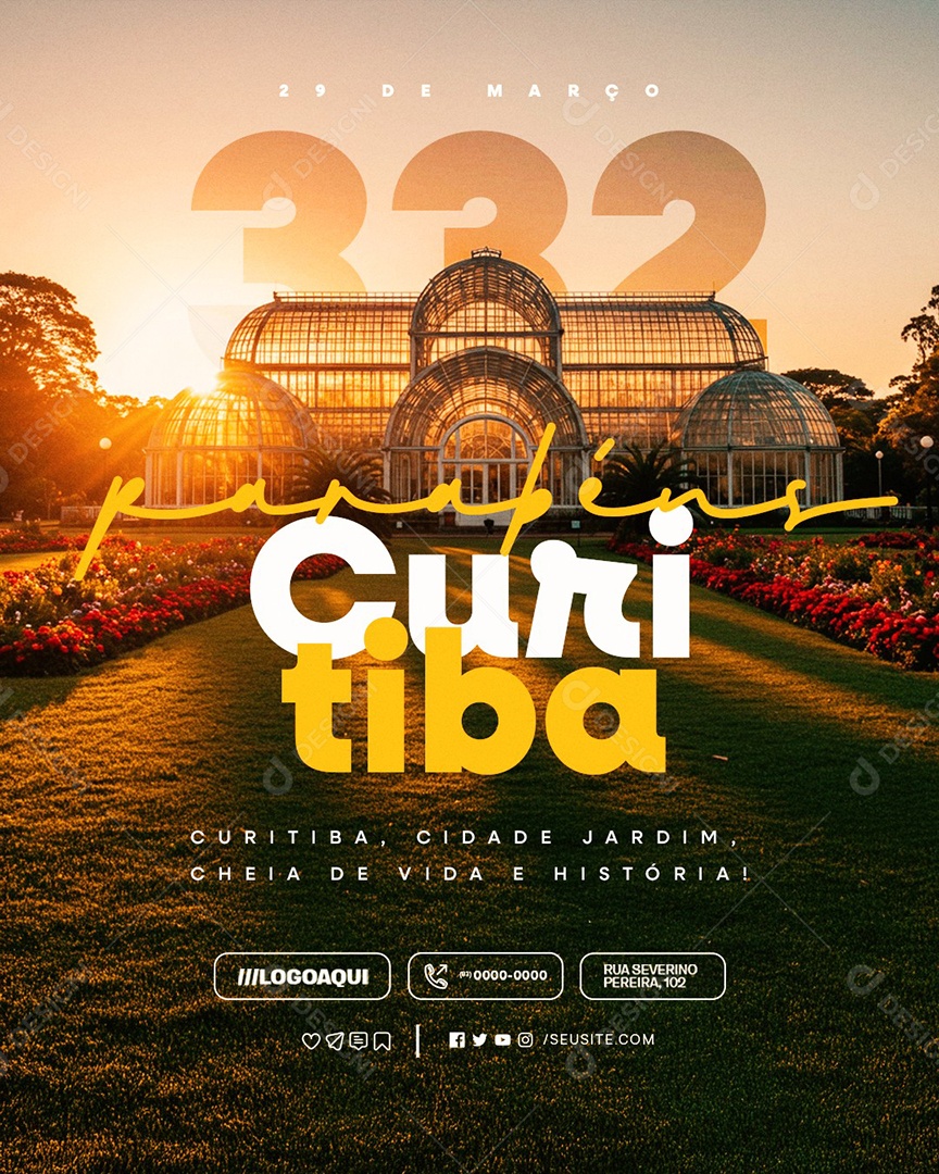Aniversário de Curitiba 29 de Março Parabéns Cidade Social Media PSD Editável