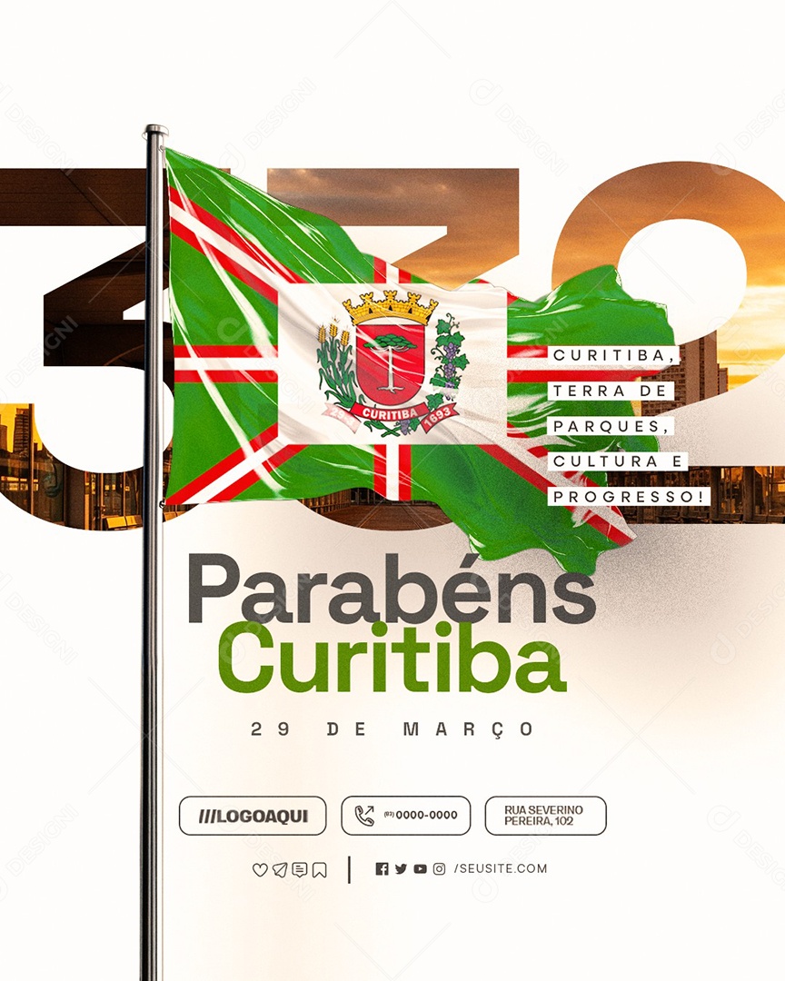 Aniversário de Curitiba 29 de Março Parabéns Social Media PSD Editável