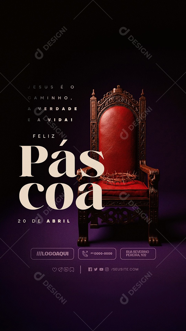 Story Feliz Páscoa 20 de Abril Jesus é o Caminho Social Media PSD Editável