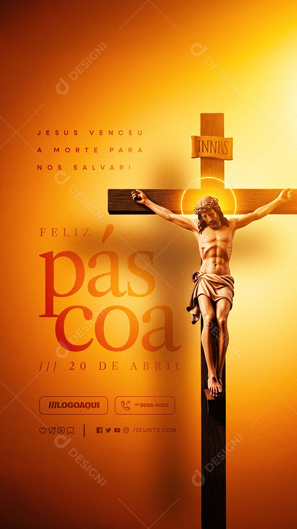 Story Feliz Páscoa 20 de Abril Jesus Venceu a Morte para Nos Salvar Social Media PSD Editável