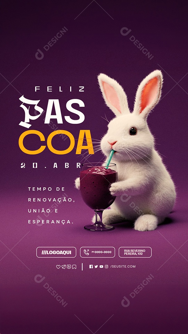 Story Feliz Páscoa 20 de Abril Açaíteria Social Media PSD Editável