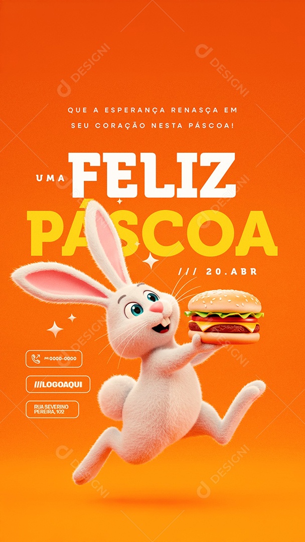 Story Feliz Páscoa 20 de Abril Hamburgueria Social Media PSD Editável