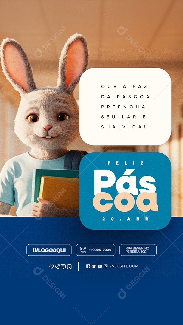 Story Feliz Páscoa 20 de Abril Escola Colégio Social Media PSD Editável