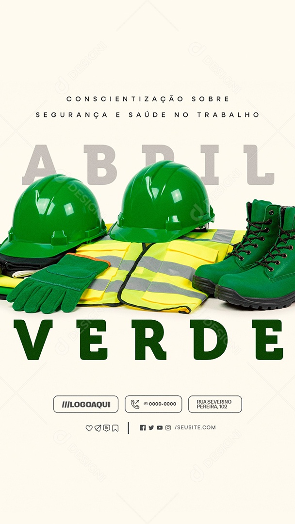 Story Abril Verde Conscientização Sobre Segurança e Saúde no Trabalho Social Media PSD Editável