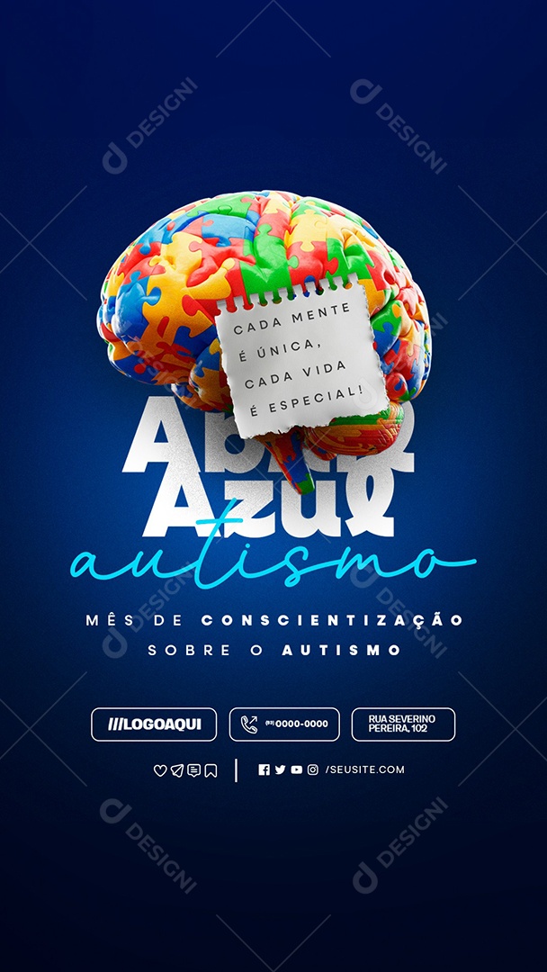 Story Abril Azul Cada Mente é Única Social Media PSD Editável