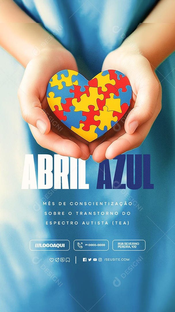 Story Abril Azul Mês de Conscientização Sobre o Transtorno do Expectro Autista Social Media PSD Editável