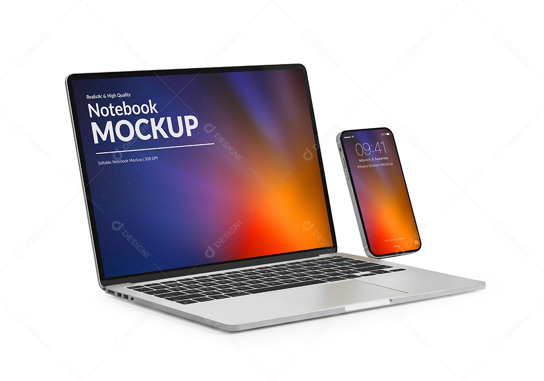 Mockup de Celular e Notebook PSD Editável