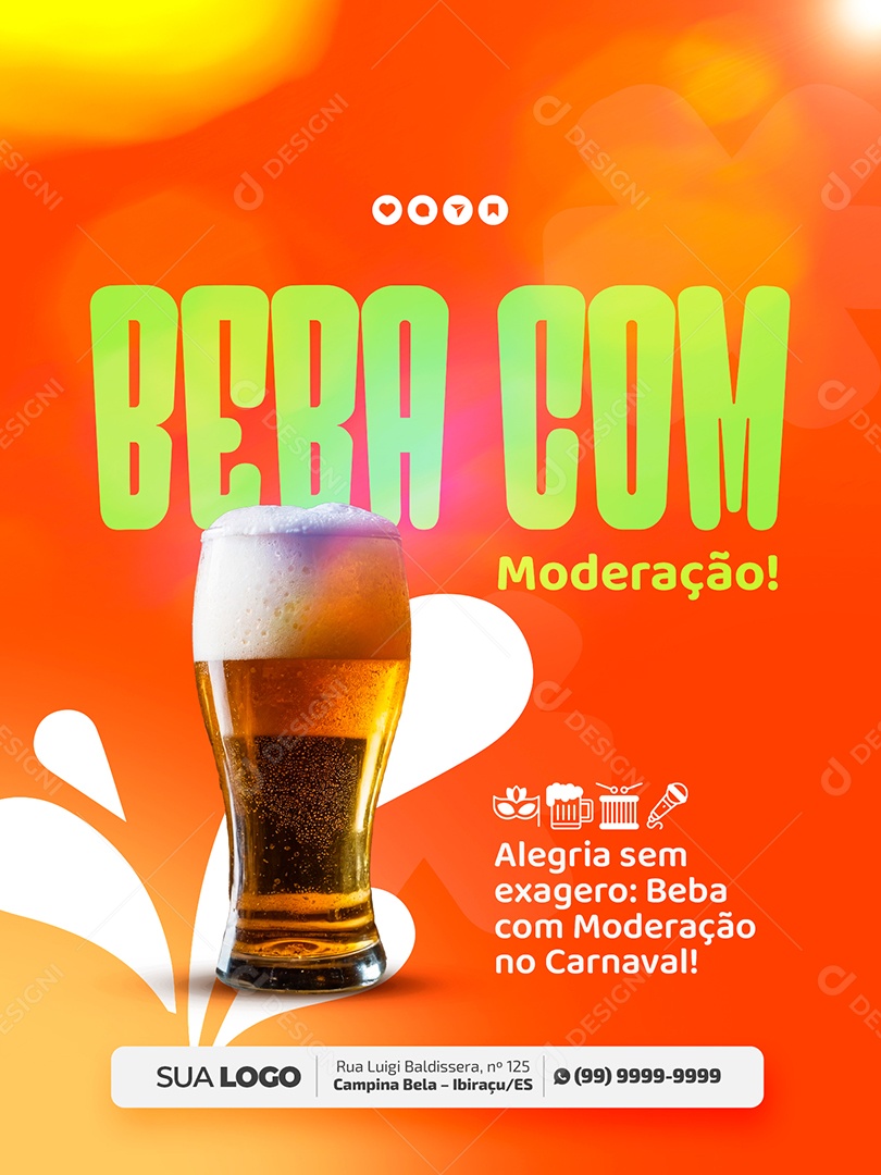 Carnaval Beba Com Moderação Social Media PSD Editável
