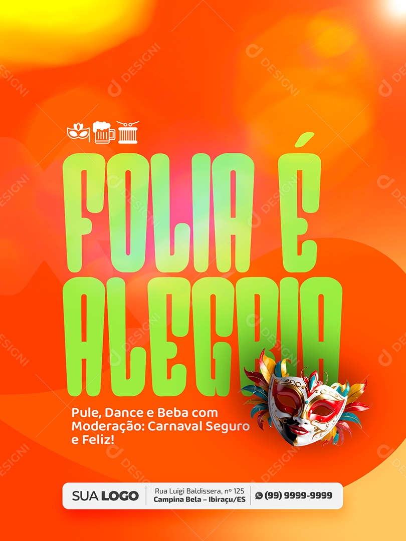 Carnaval Folia é Alegria Social Media PSD Editável