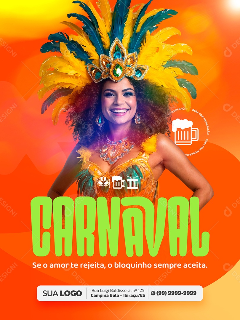Carnaval Se o Amor Te Rejeita o Bloquinho Sempre Aceita Social Media PSD Editável