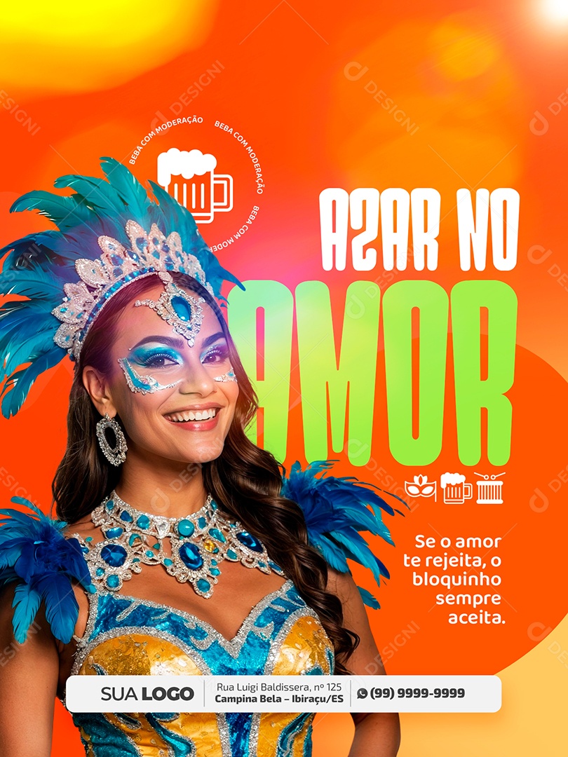 Flyer Carnaval Se o Amor Te Rejeita o Bloquinho Te Aceita Social Media PSD Editável
