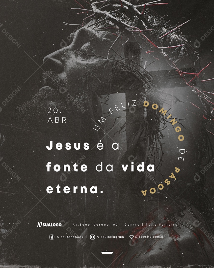 Uma Feliz Domingo de Páscoa 20 de Abril Social Media PSD Editável