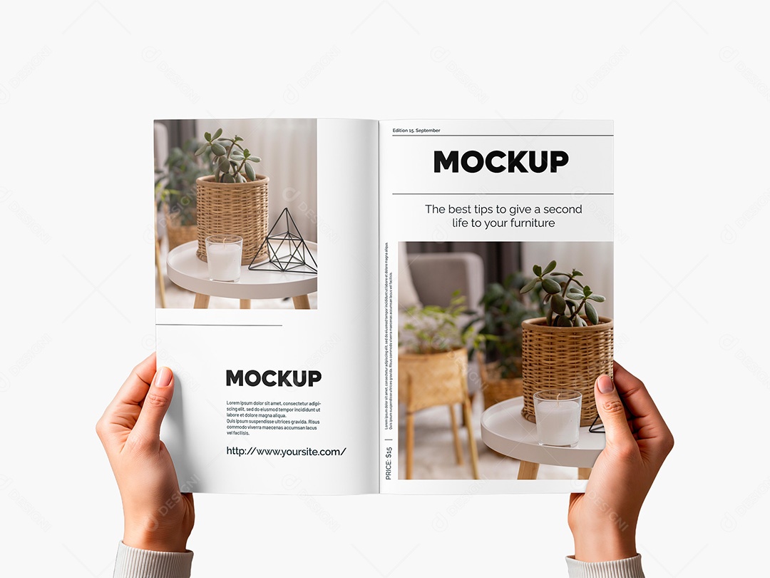 Mão Segurando uma Revista Mockup PSD Editável