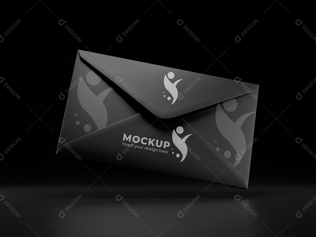 Envelope Flutuando em Fundo Escuro Mockup PSD Editável
