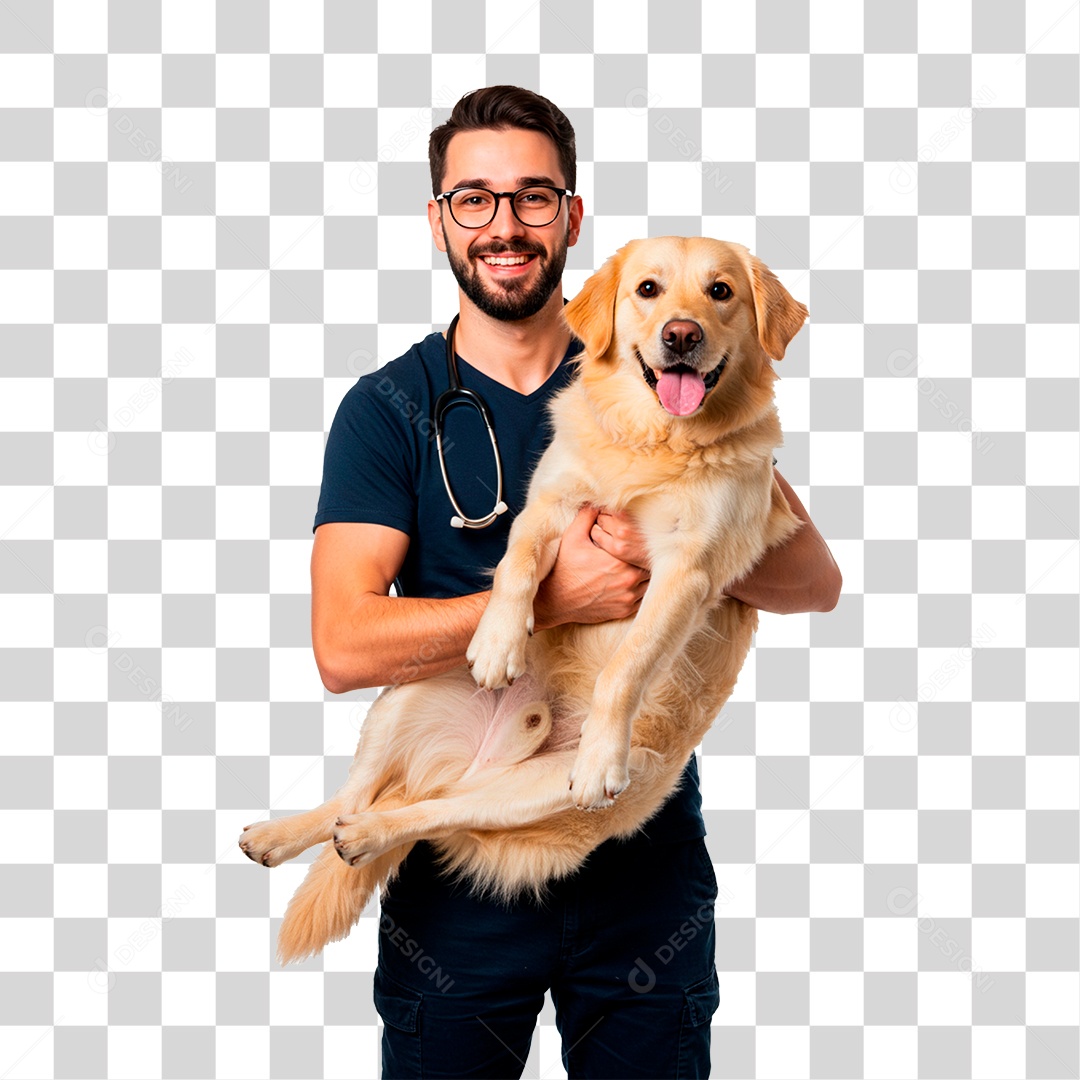 Homem Segurando Cachorro PNG Transparente