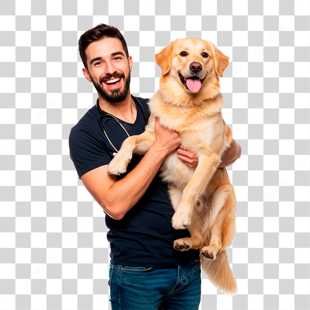 Homem Segurando Cachorro PNG Transparente