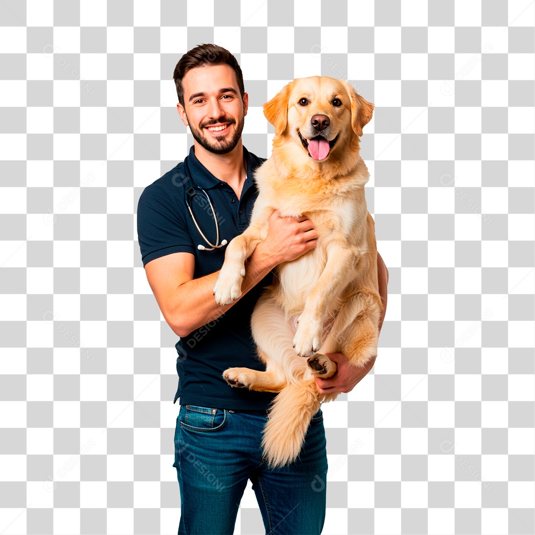 Homem Segurando Cachorro PNG Transparente