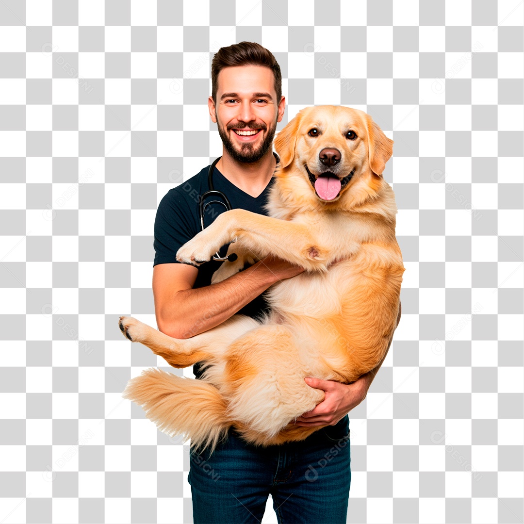 Homem Segurando Cachorro PNG Transparente