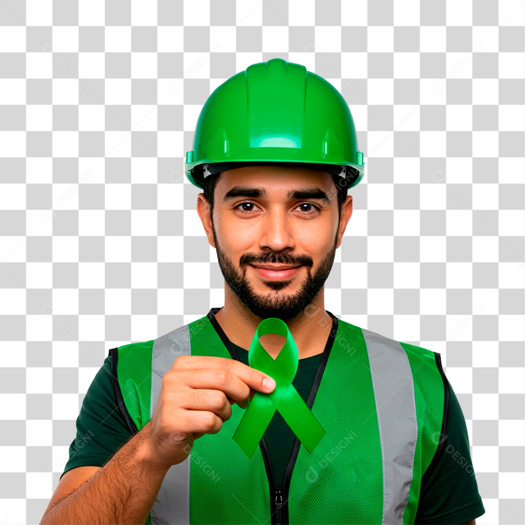 Trabalhador com Fita Verde PNG Transparente