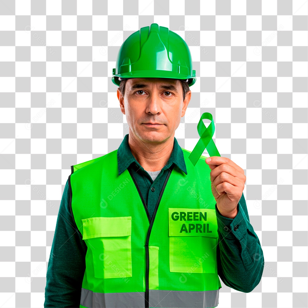 Trabalhador com Fita Verde PNG Transparente