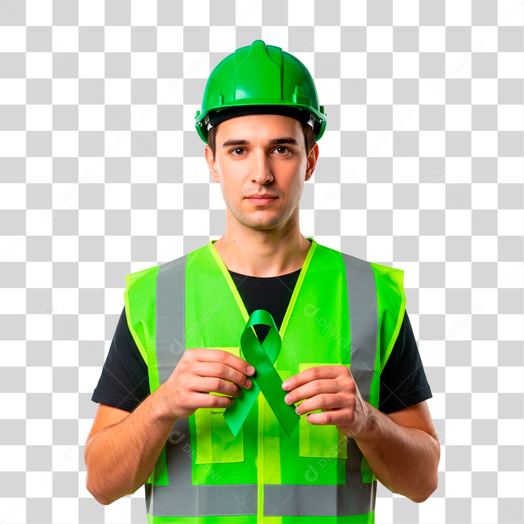Trabalhador com Fita Verde PNG Transparente