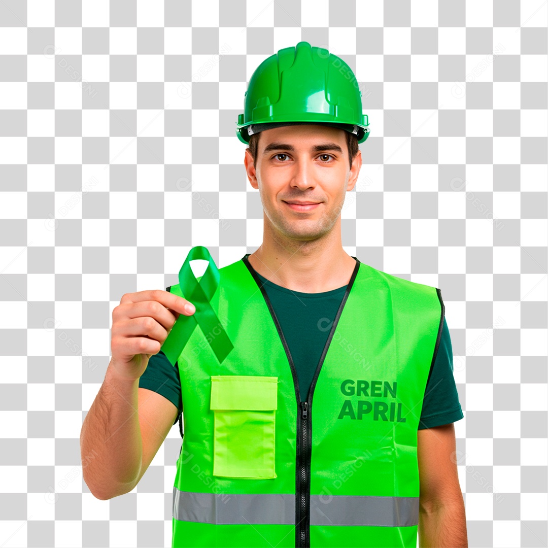 Trabalhador com Fita Verde PNG Transparente