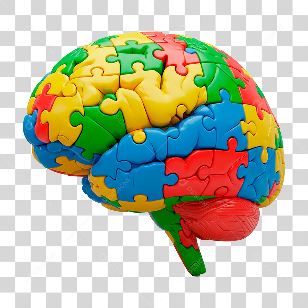 Cérebro com Cores do Autismo PNG Transparente
