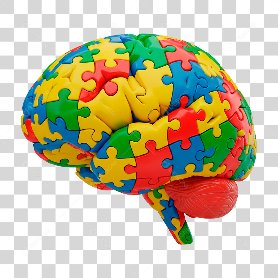 Cérebro com Cores do Autismo PNG Transparente